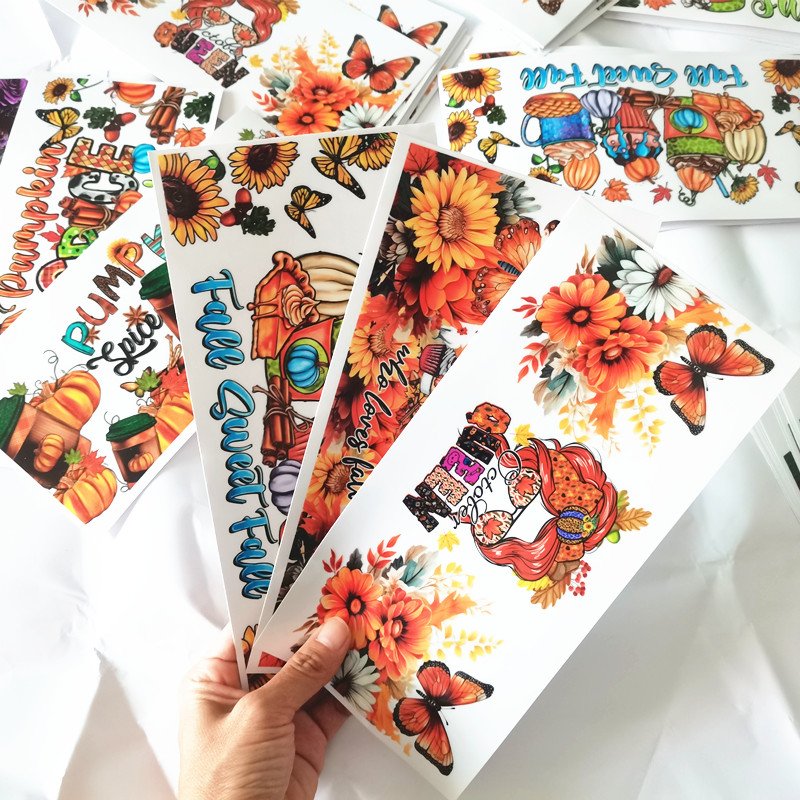 Thanksgiving Day Fall Season Autumn Pumpkin 16oz glass cup wraps transfer sticker uv dtf cup wrap transfers wholesale uvdtf wrap
