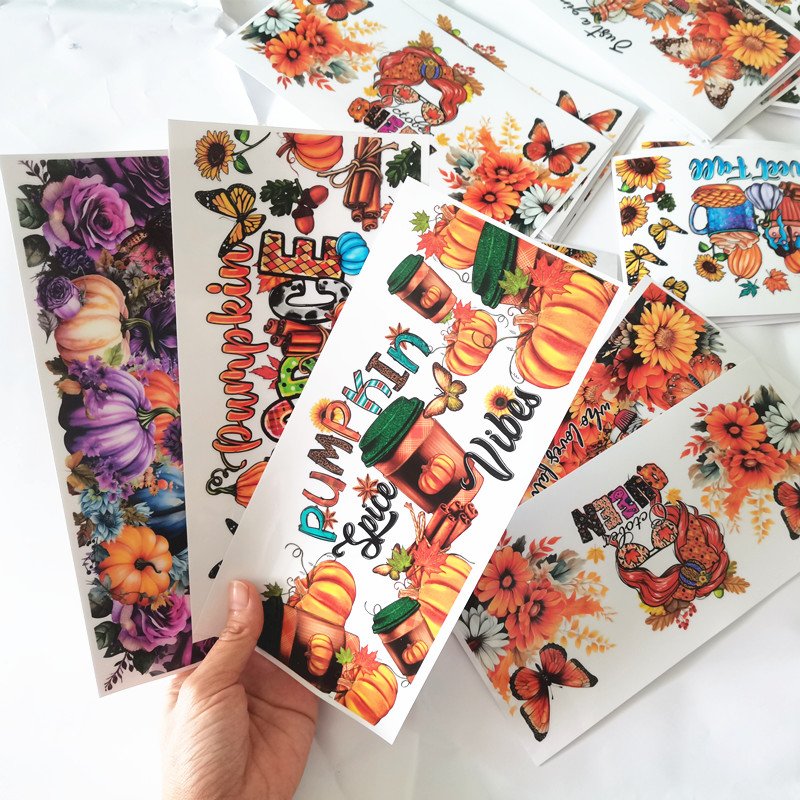 Thanksgiving Day Fall Season Autumn Pumpkin 16oz glass cup wraps transfer sticker uv dtf cup wrap transfers wholesale uvdtf wrap