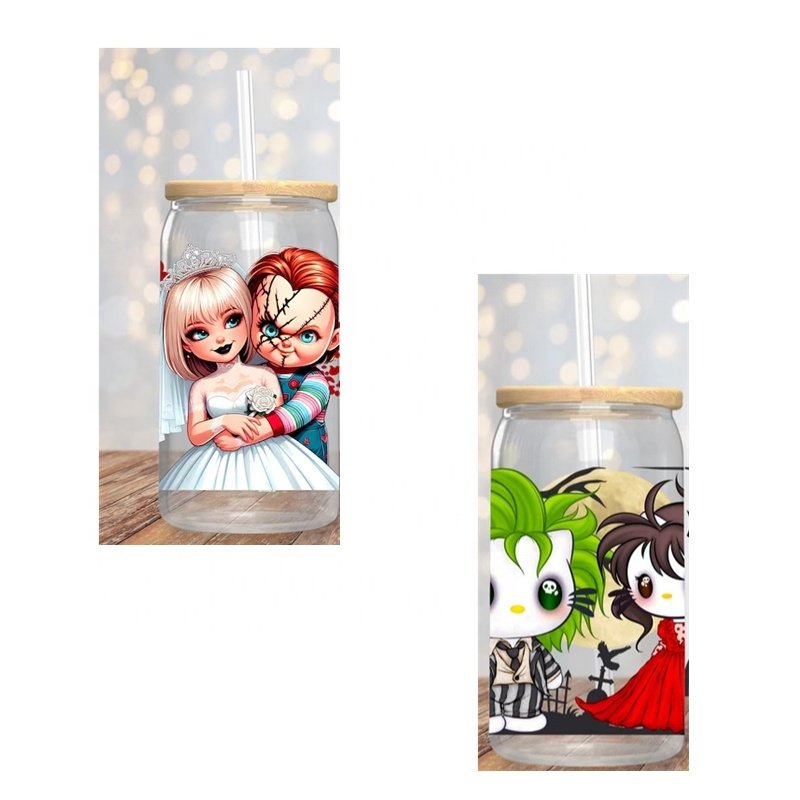 200000+ New 3D 16OZ UV DTF Cup Wraps Cute Halloween Cartoon Sticker Label Waterproof uv dtf Cup Wrap Transfers Wholesale
