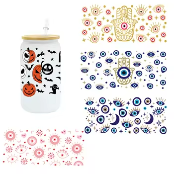 Cartoon Design UV DTF Cup Packaging Custom Waterproof Washable Heat Transfer Water Transfer Printing Metal Plastisol Vinyl
