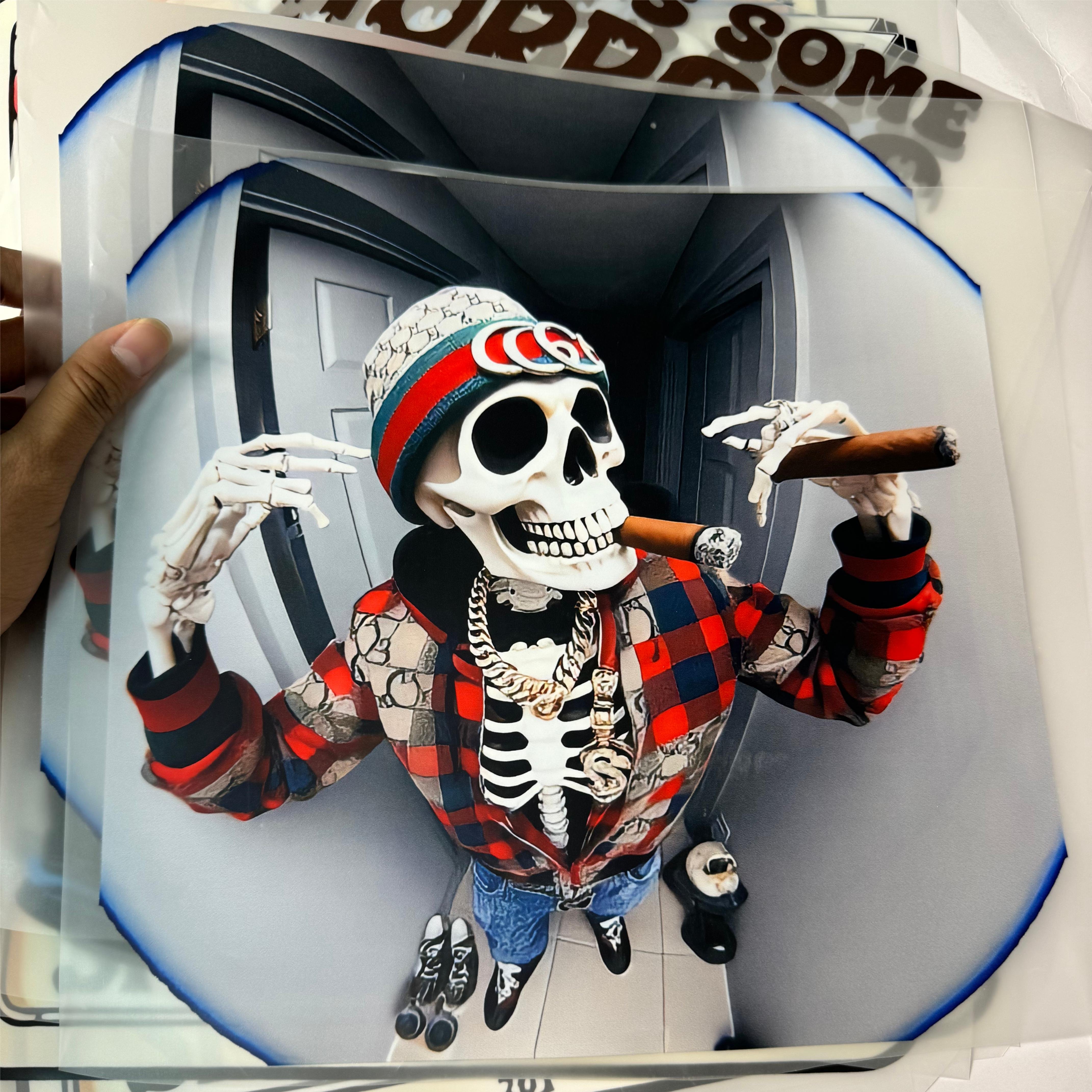 Custom high quality skull design Sticker ready to press heat transfers dtf heat transfers for T-shirt Jeans canvas bag