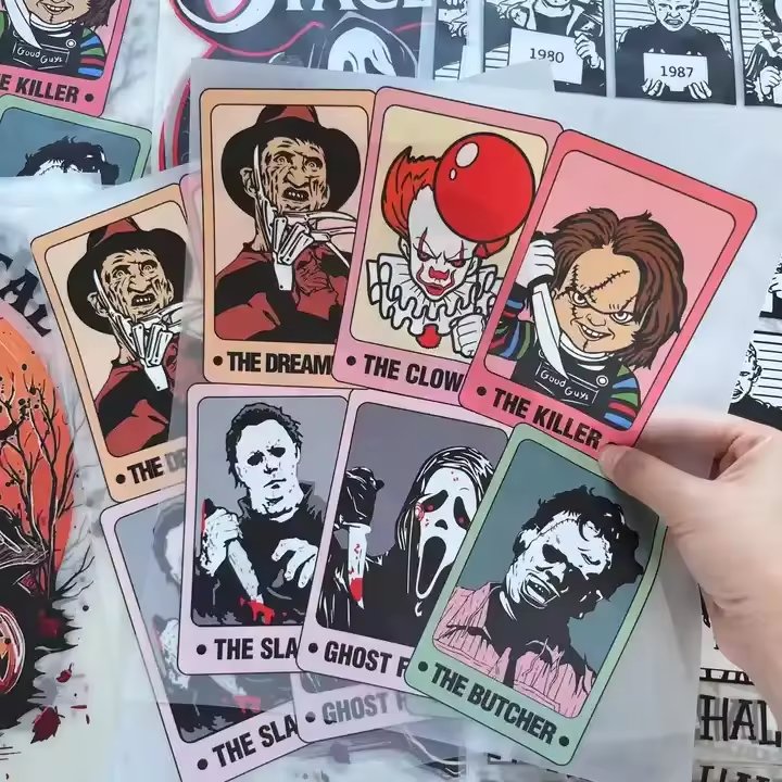 Factory wholesale low moq halloween dtf heat transfers printing vinyl stickers ready to ship heat press logo for t shirts
