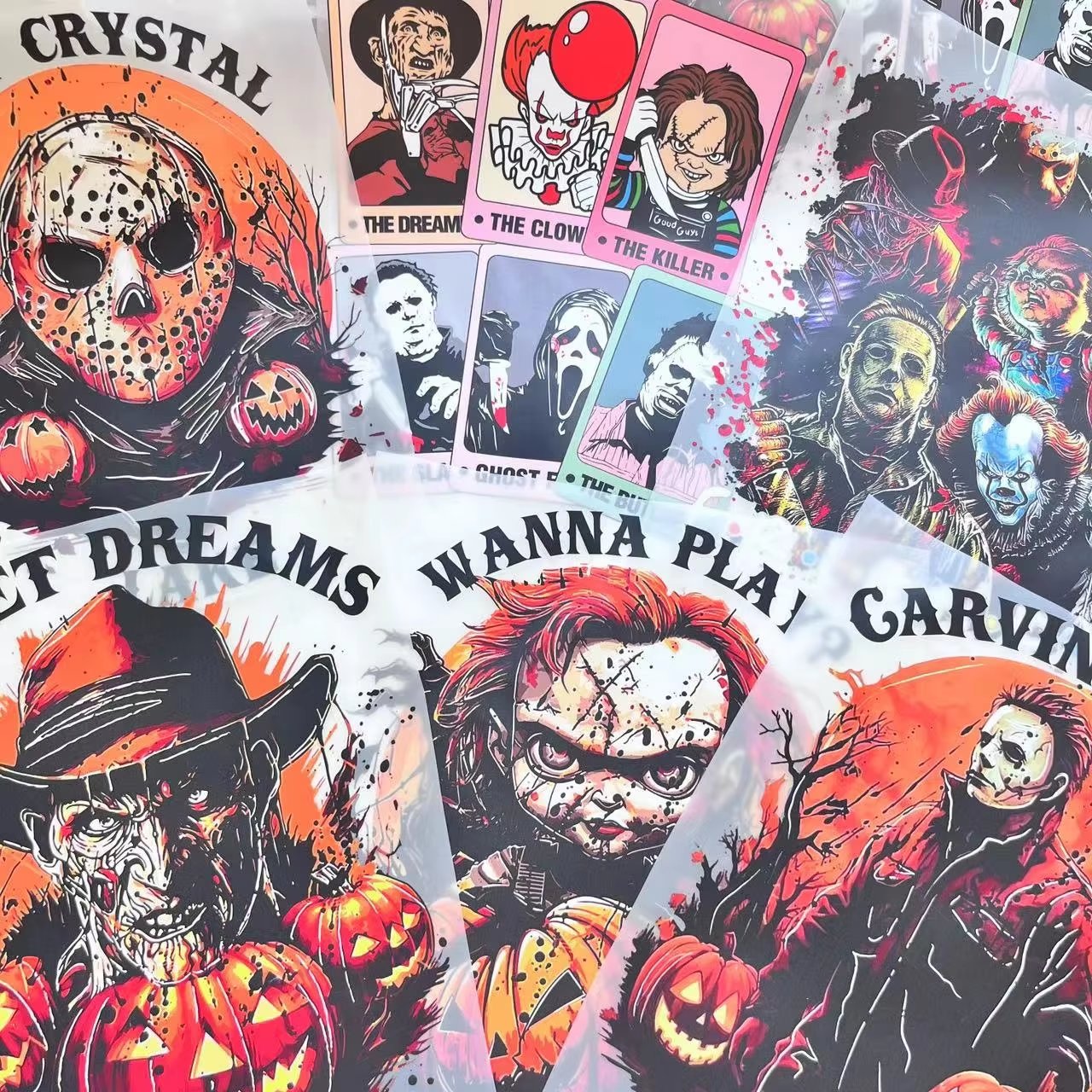Factory wholesale low moq halloween dtf heat transfers printing vinyl stickers ready to ship heat press logo for t shirts