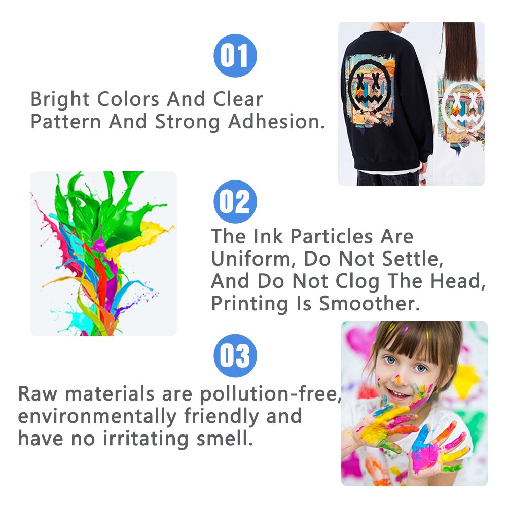 Xcellent No Clog Direct to Film White Ink CMYK Heat Transfer Printing 1000ML DTF Ink for DTF Printer
