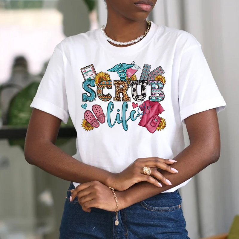 Wholesale Custom Plastisol Heat Transfer Iron On Transfer Print On T Shirt Nurse Gift