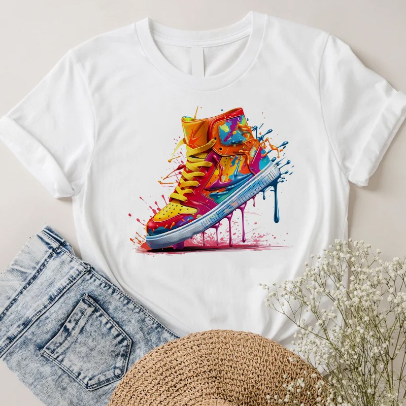 Sneaker Gift Splash Ink Strip Rainbow Color Heat Transfer Printing Stickers Applique For Garment Shirt Bags Sweatshirt Garment