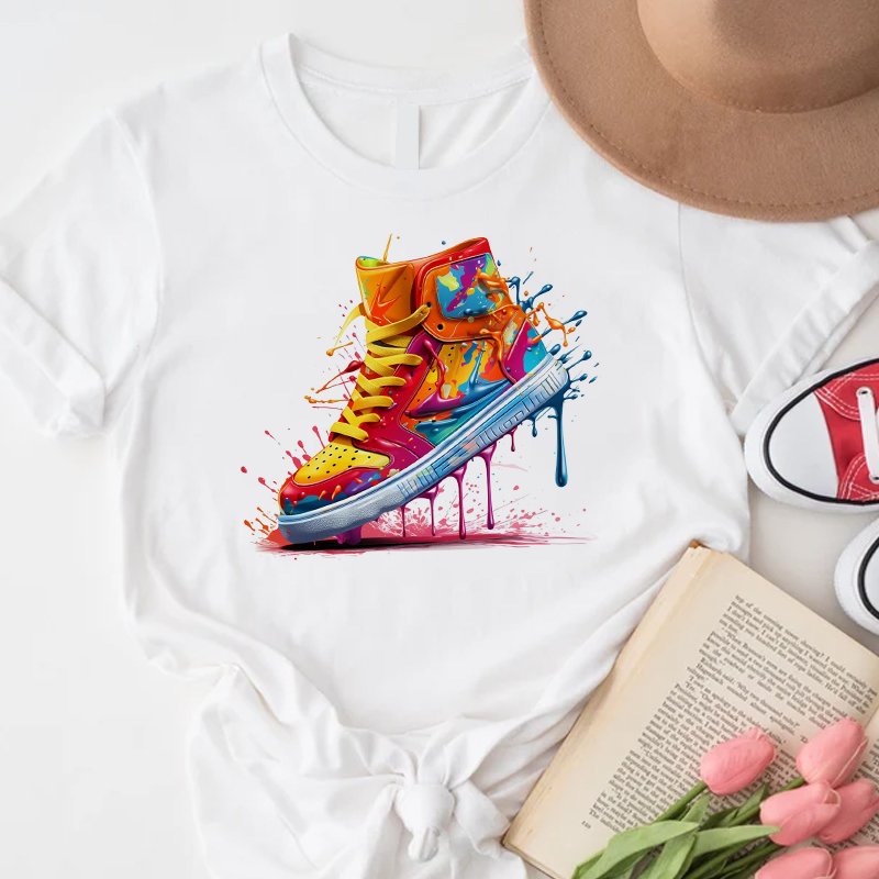 Sneaker Gift Splash Ink Strip Rainbow Color Heat Transfer Printing Stickers Applique For Garment Shirt Bags Sweatshirt Garment