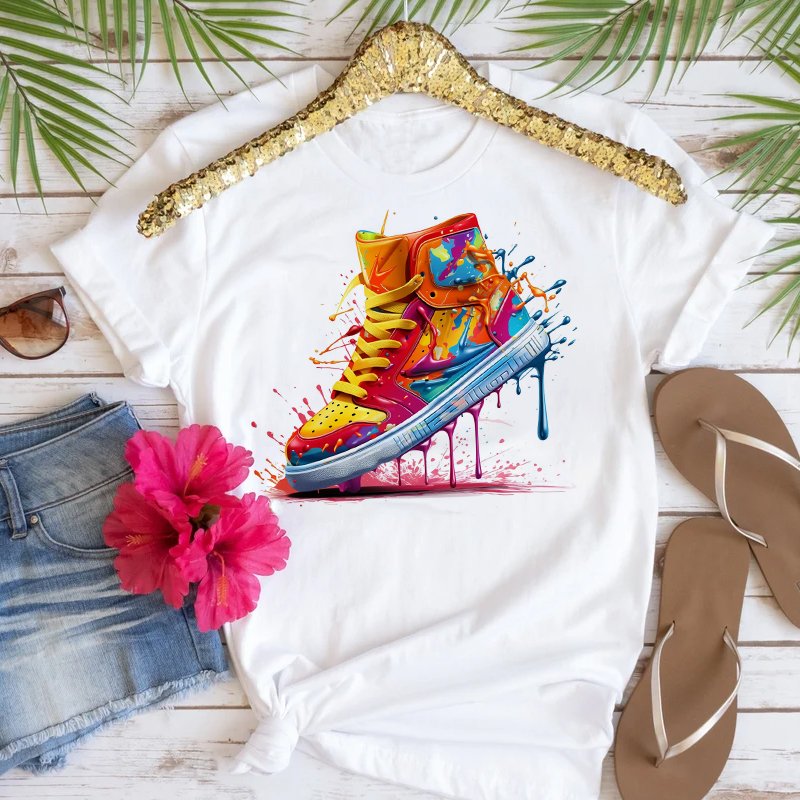Sneaker Gift Splash Ink Strip Rainbow Color Heat Transfer Printing Stickers Applique For Garment Shirt Bags Sweatshirt Garment