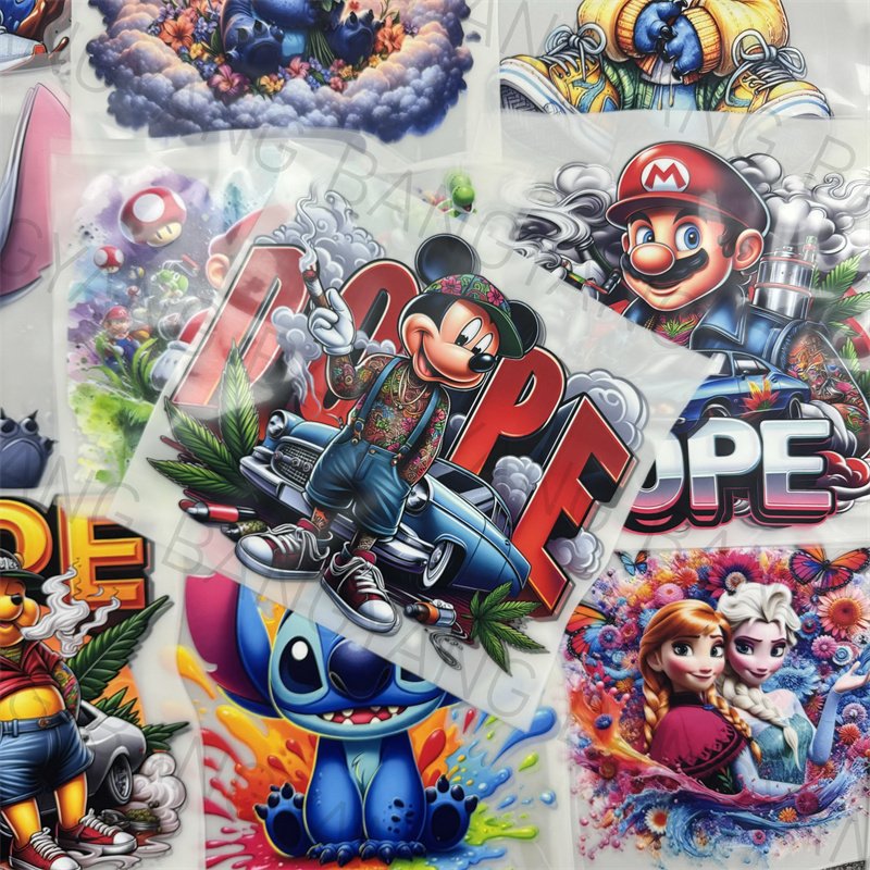 Wholesale heat transfer sticker transfer printing Brand design custom transfers dtf stickers for t-shirts