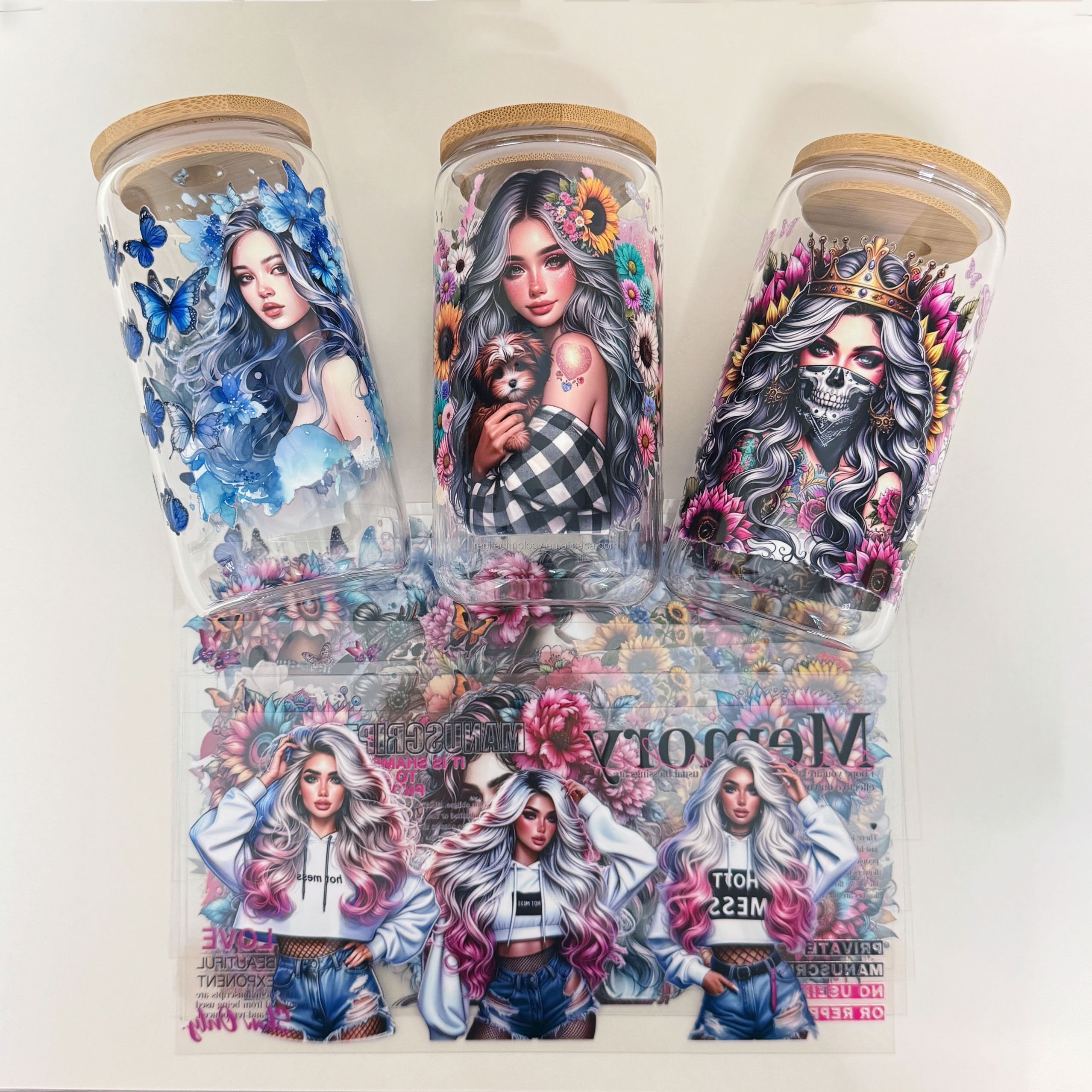 Custom Uvdtf Cup Wraps Design Ready To Ship UV DTF Cup Wrap Transfer 16oz Printing Pegatina for Libbey Glass Cup Wrap Sticker