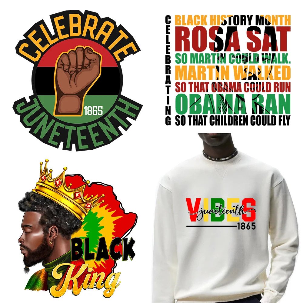 Custom Heat Transfer DTF Logo Printing Sticker Ready To Press Plastisol Print Iron On Vinyl Juneteenth DTF Transfers For Garment