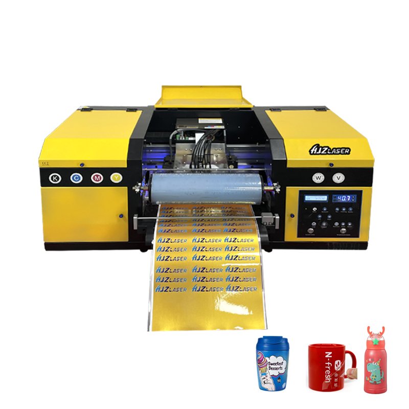 HJZ Laser Sticker Printer with Vacuum Platform for mug bottle acrylic print and Transfer 2 IN 1 Funsun A3 UV DTF Printer