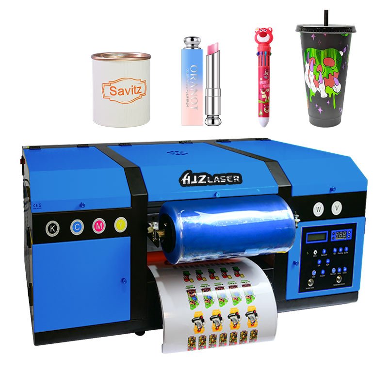 HJZ Laser Sticker Printer with Vacuum Platform for mug bottle acrylic print and Transfer 2 IN 1 Funsun A3 UV DTF Printer