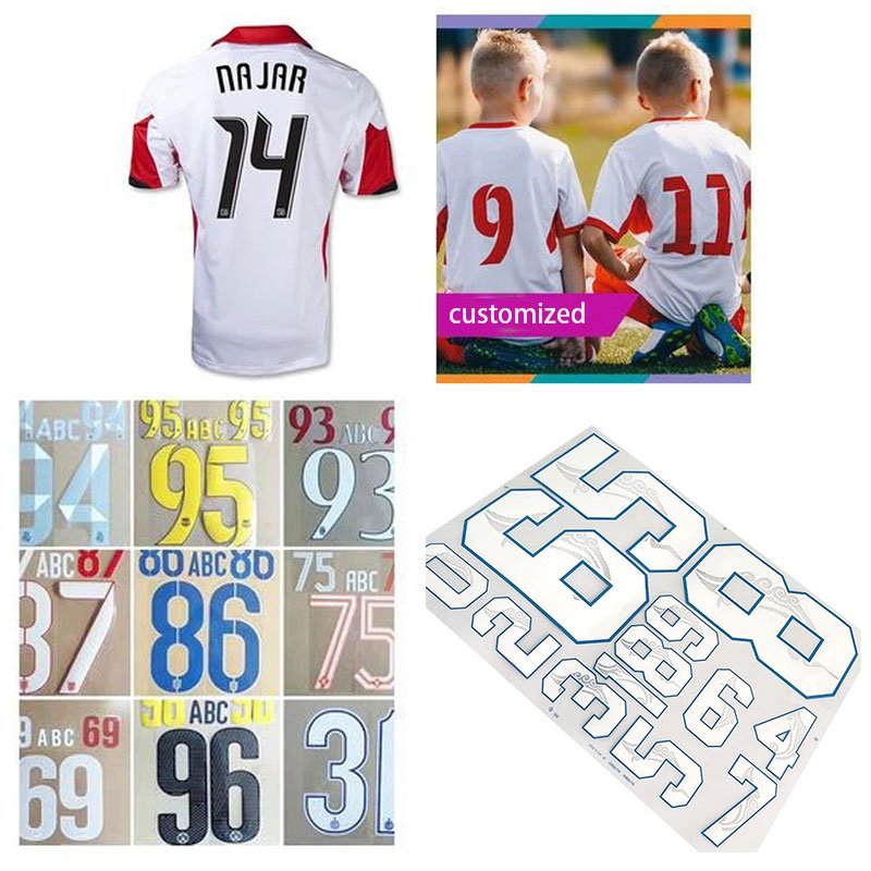 high quality ready to press player name and number soccer jersey labels appliques heat transfer letters and numbers labels