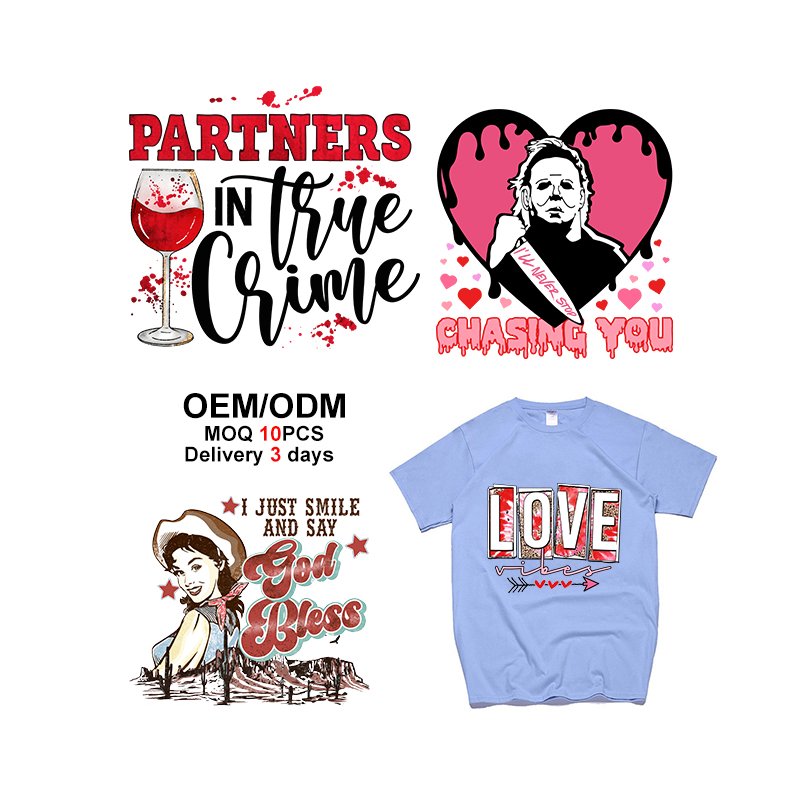 2023Custom design dtf iron on t-shirt dft transfers heat press printing transfer t shirt vinyl sticker dtf transfers for tshirts