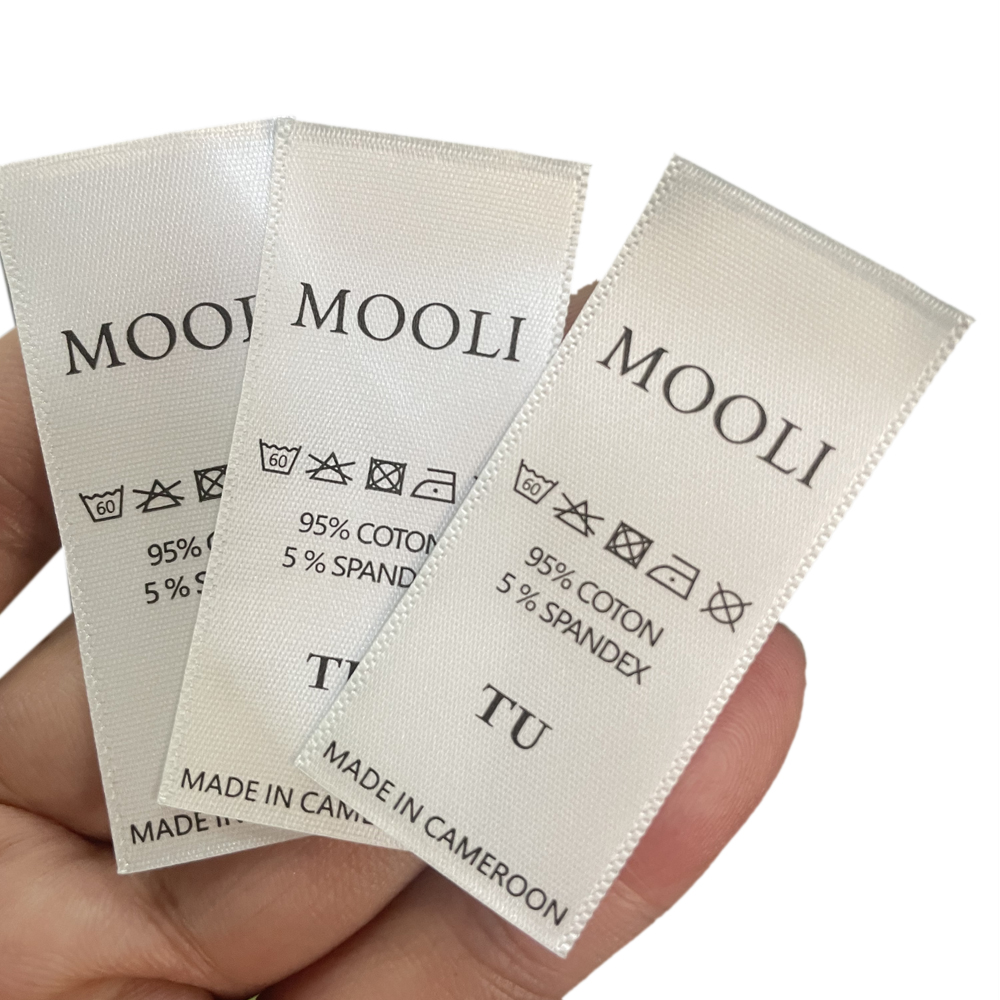 Manufacturer Garment Use White Polyester Satin Ribbon Wash Care Printed Label For Clothing