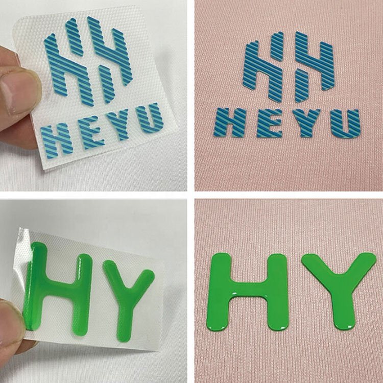 good quality PET Vinyl Custom 3D Raised Logo High Density Rubber Silicon Heat Transfer Printed for Clothing Label garment