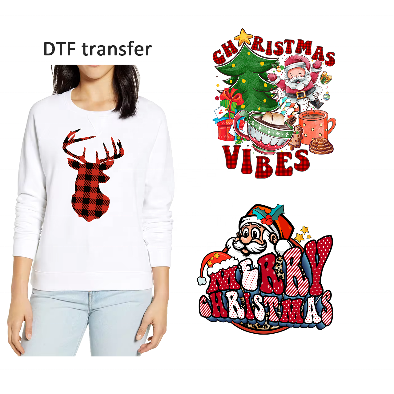 Wholesale Christmas waterproof custom printed labels good hand feeling dtf transfers printing for t shirt