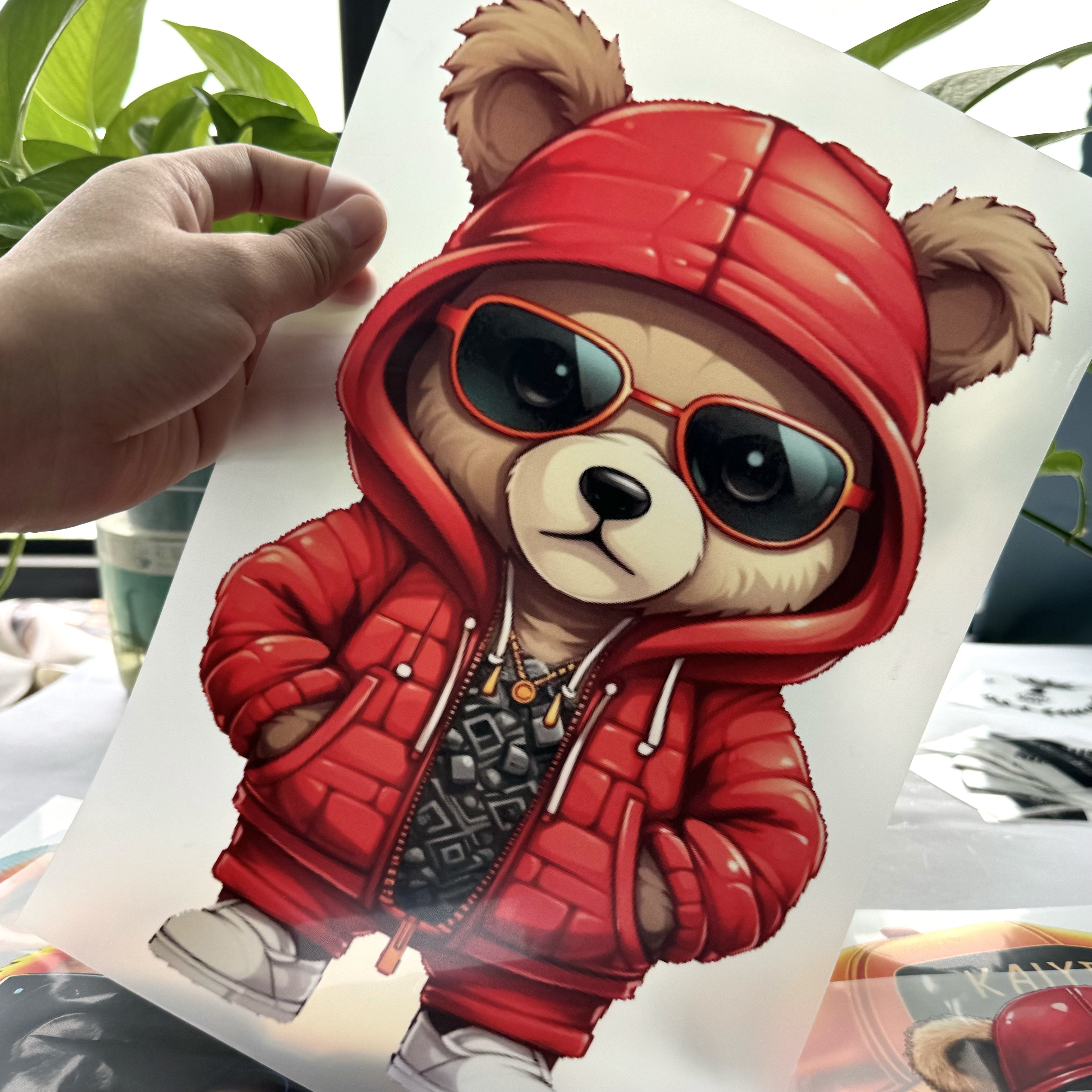 XinShi Factory wholesale Hip hop Bear design heat transfer stickers screen printed vinyl dtf heat transfer for clothing