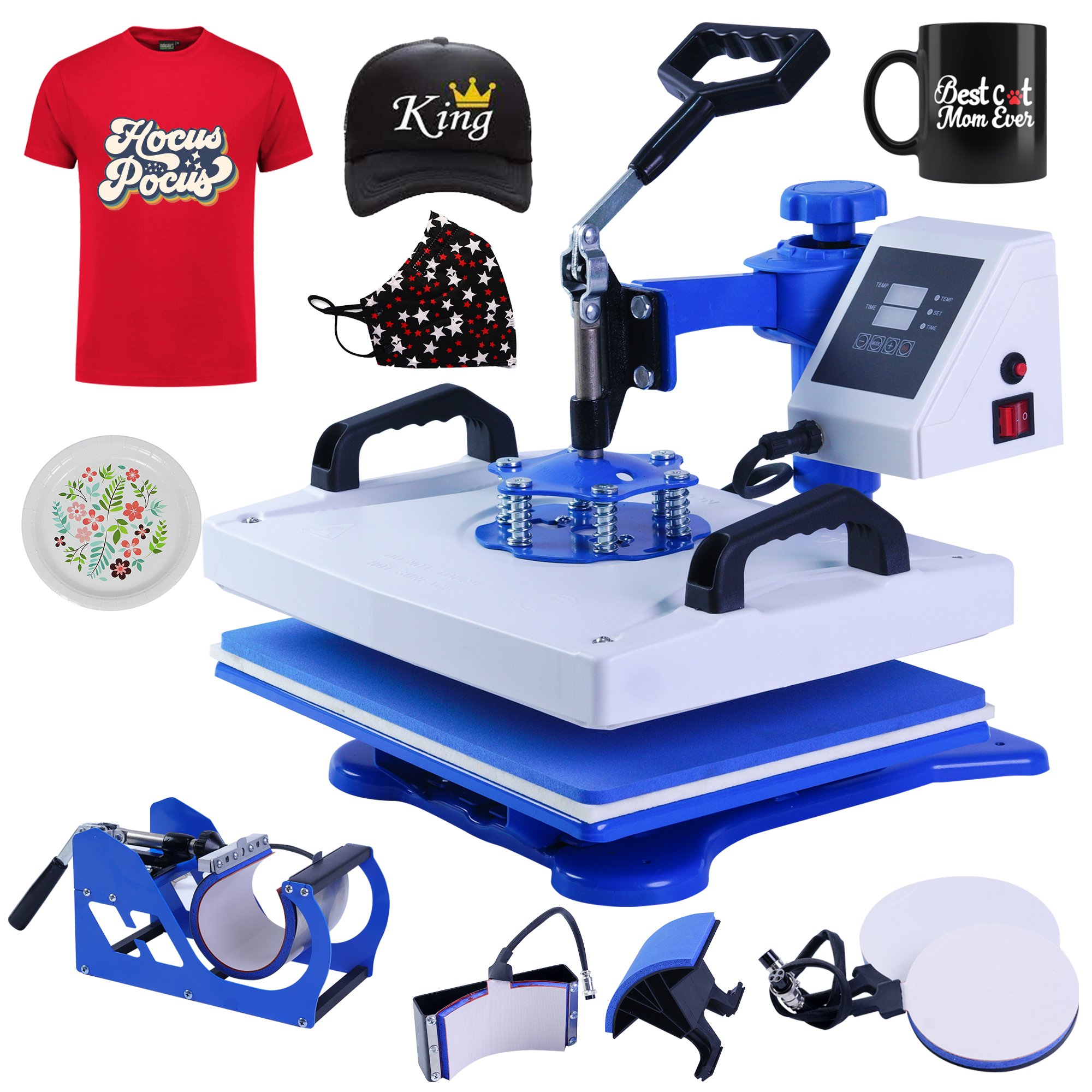 NEW 5 in 1 heat press machine, Multi-functional t-shirt sublimation machine, T shirt mug hat plate printing machine