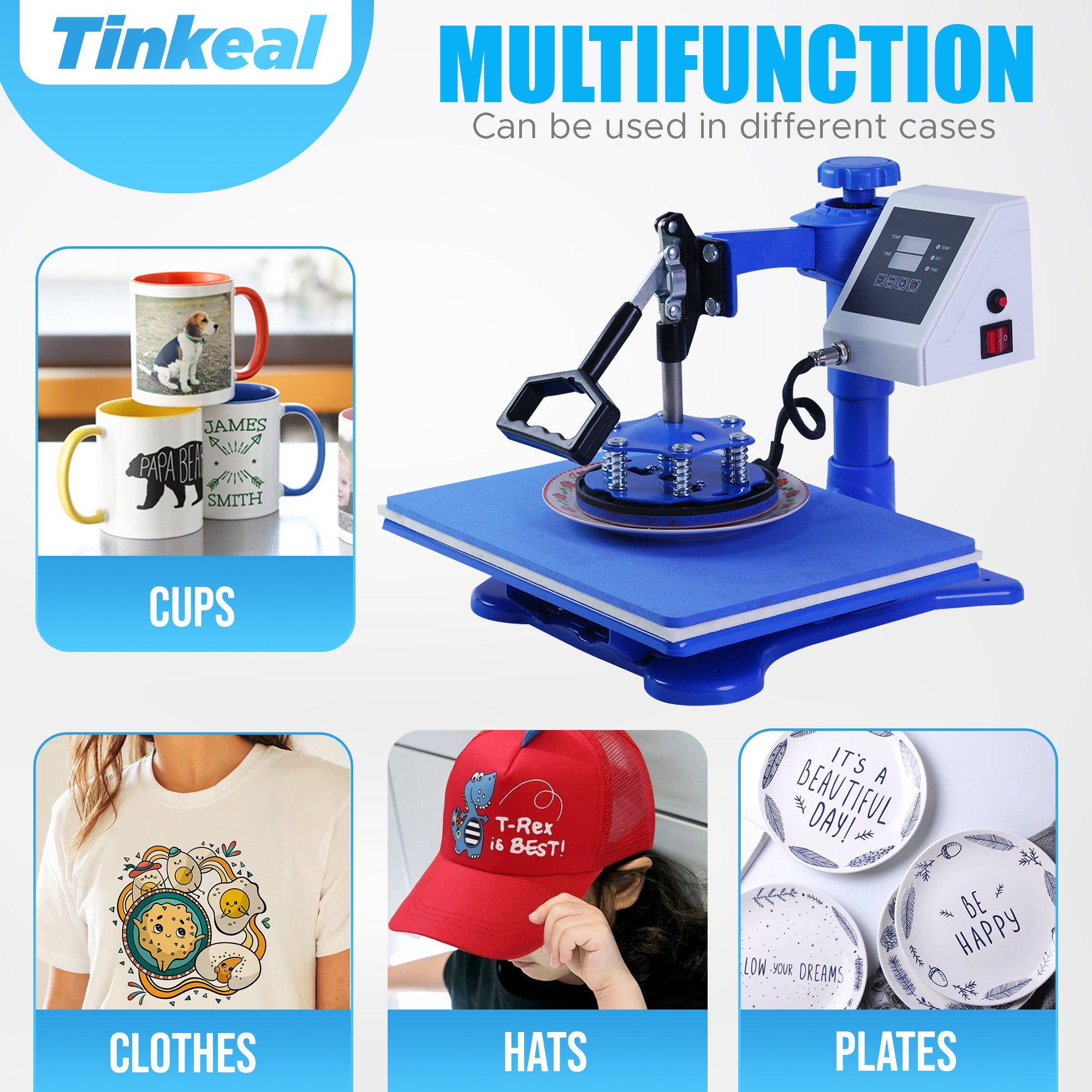 NEW 5 in 1 heat press machine, Multi-functional t-shirt sublimation machine, T shirt mug hat plate printing machine