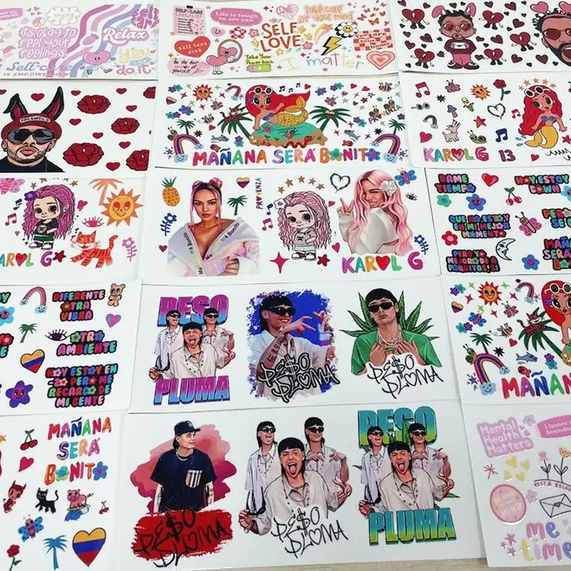 Popular 16 oz Karol G Cartoon 3D UV DTF Cup Wrap Stickers Ready To Transfer 16oz libbey Glass Cups Wrap