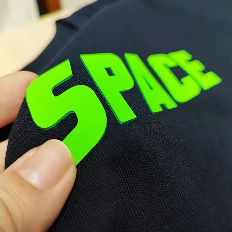 laser cut silicone rubber essentials logo patch New Fashion Silicone Heat Transfer Custom Logo 3D Heat Transfer Printing