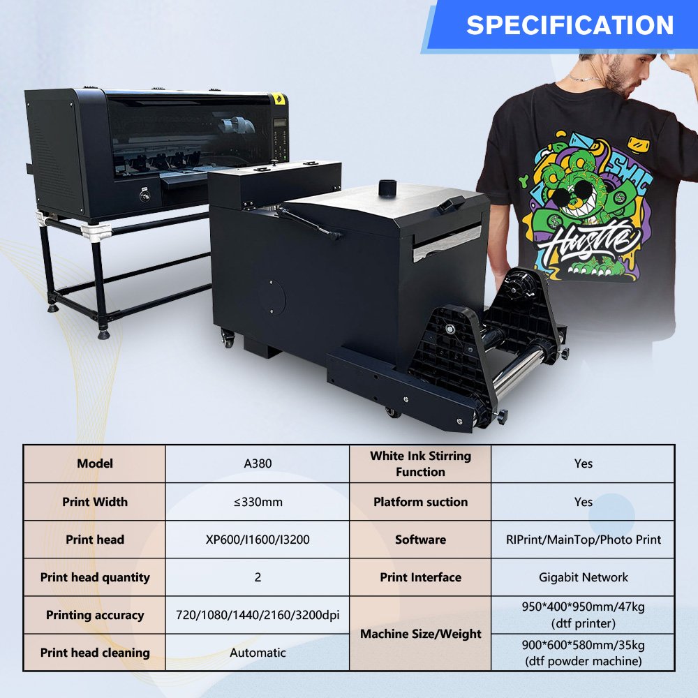 A3 DTF inkjet printer set heat transfer t-shirt printing machine direct to film printer with XP600 print head