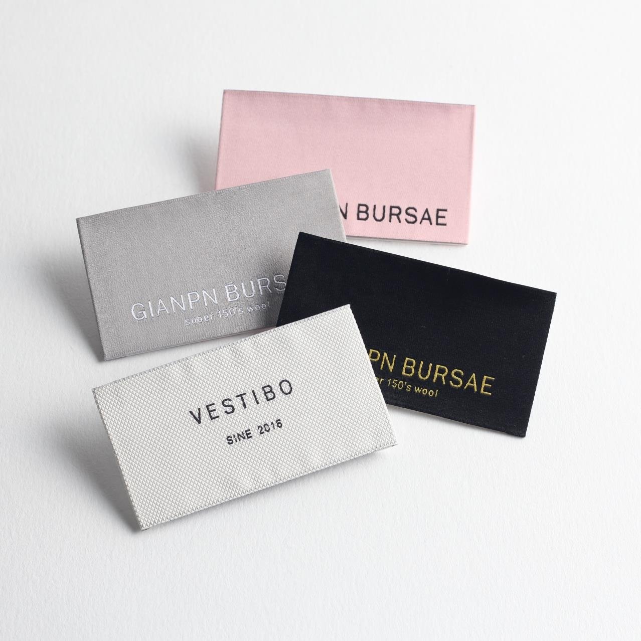 Customized satin woven label brand logo 3D silicone heat transfer printing luxury cotton label for clothing accessories