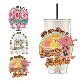 UV DTF Cup Wrap Transfer Custom Water Transfer Printing Tumblers Mugs Bottles Bags Soft Waterproof Cartoon Design Washable PET