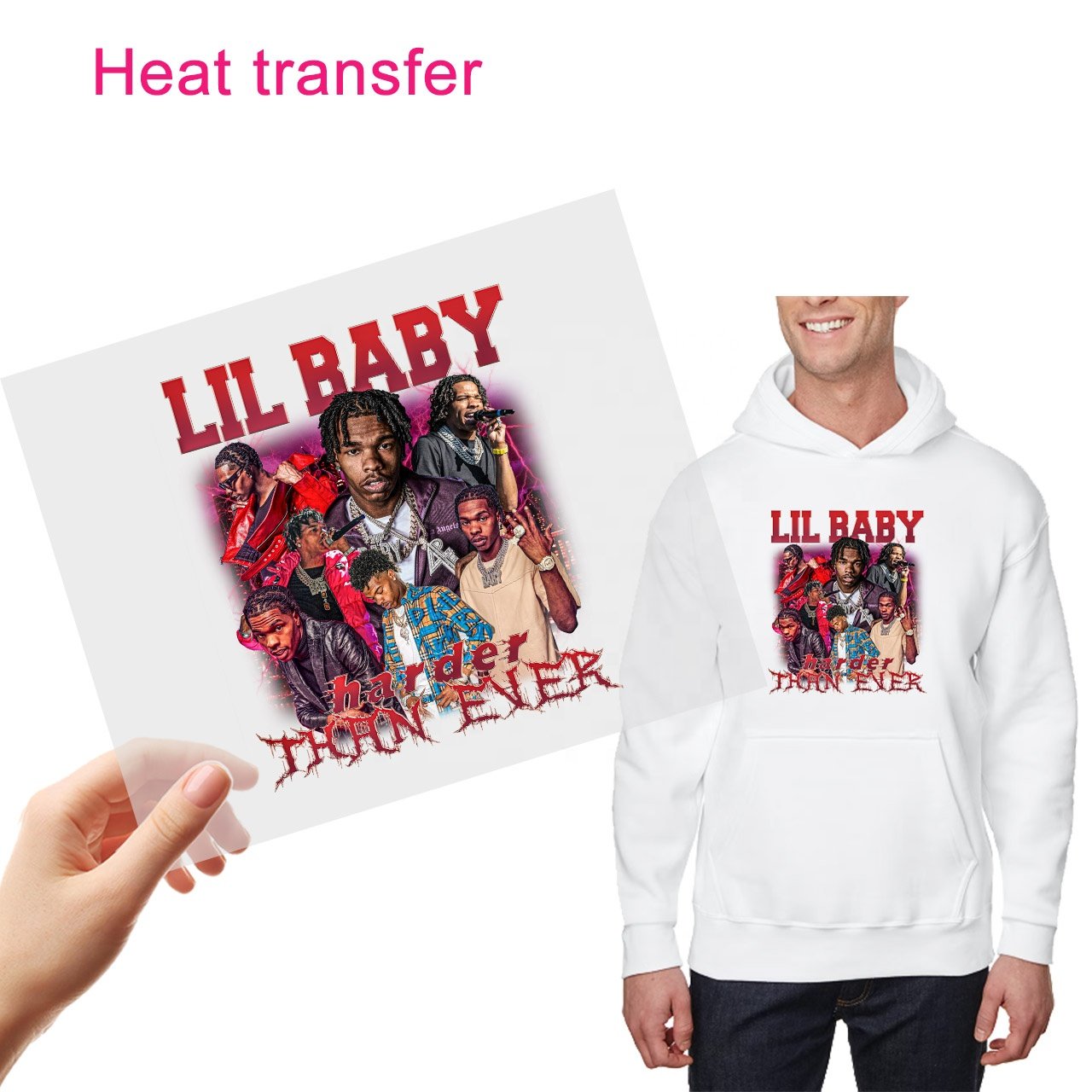 Factory custom high quality dtf heat transfer printing rapper pattern designs sticker wholesale iron on transfers for t-shirts
