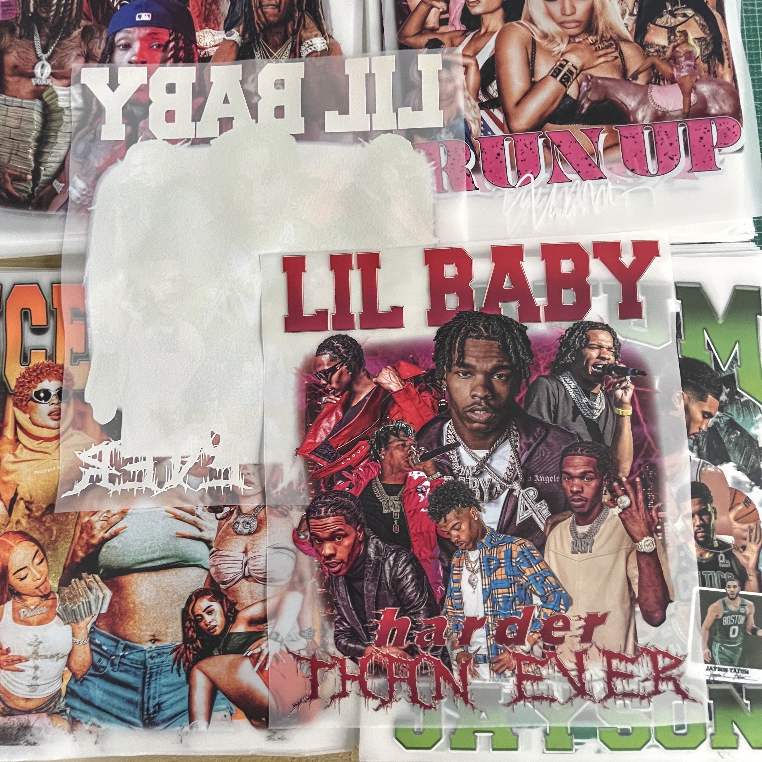 Factory custom high quality dtf heat transfer printing rapper pattern designs sticker wholesale iron on transfers for t-shirts
