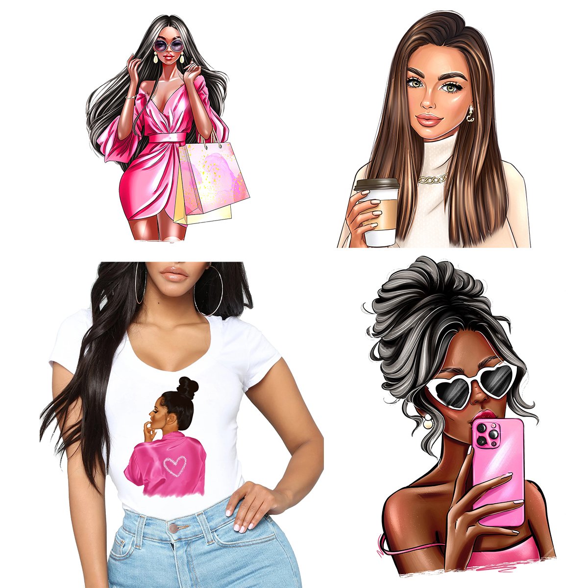 DTF heat transfers Stickers Fashion girls Wholesale Heating transfer Iron on Screen Printing for T-Shirts hoodies Garments