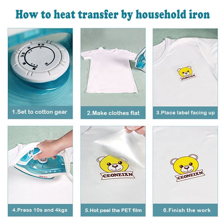 Custom Iron On Sticker Transfer Printing Fabric sublimation stickers Plastisol Heat Transfers For T-shirt