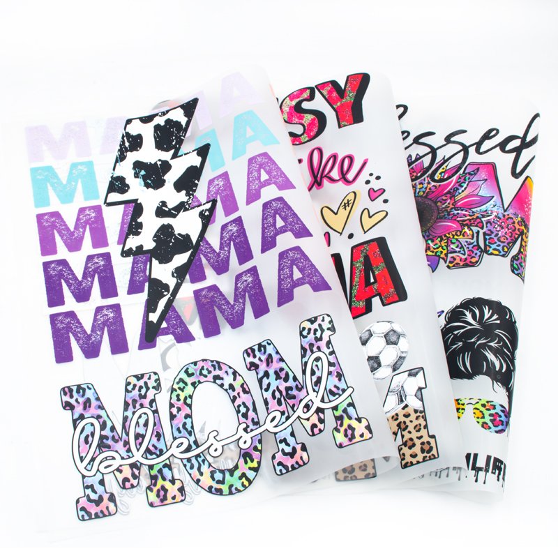Wholesale custom mama designs iron on printable plastisol clear matte film heat press sticker logo heat transfers for T-Shirts