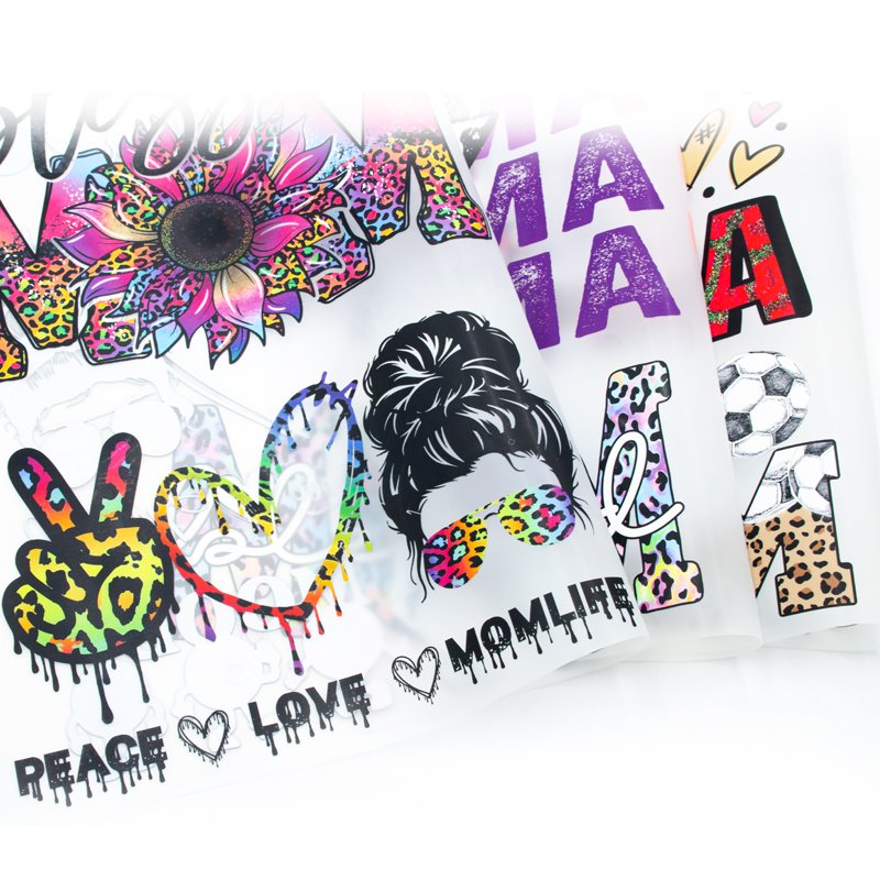 Wholesale custom mama designs iron on printable plastisol clear matte film heat press sticker logo heat transfers for T-Shirts