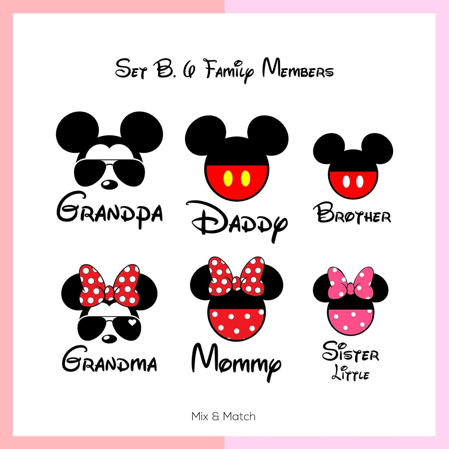 Matching Tees Mouse Silhouette Heat Transfer Vinyl Patches for Theme Park Vacation Birthday Party Clothing Patches