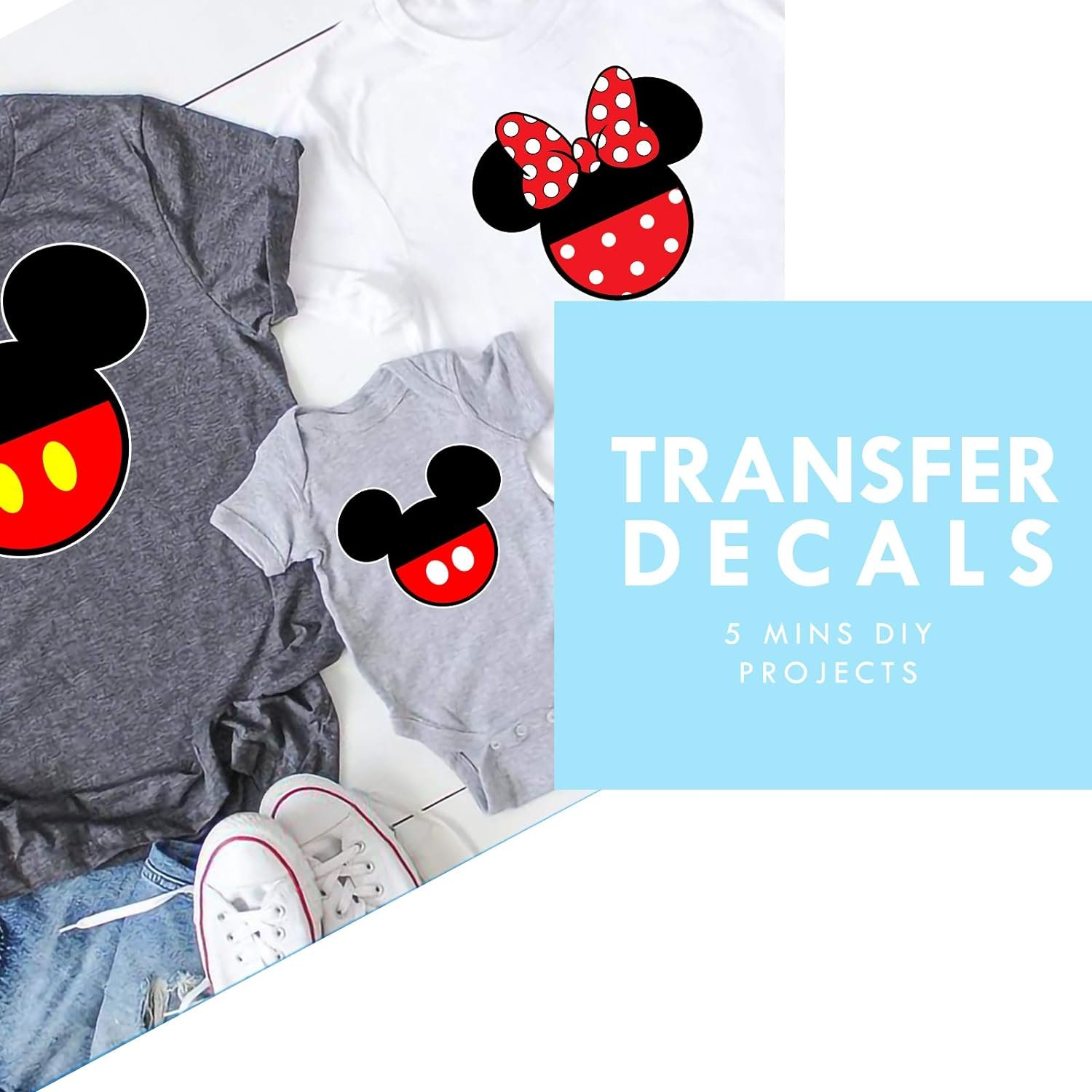 Matching Tees Mouse Silhouette Heat Transfer Vinyl Patches for Theme Park Vacation Birthday Party Clothing Patches