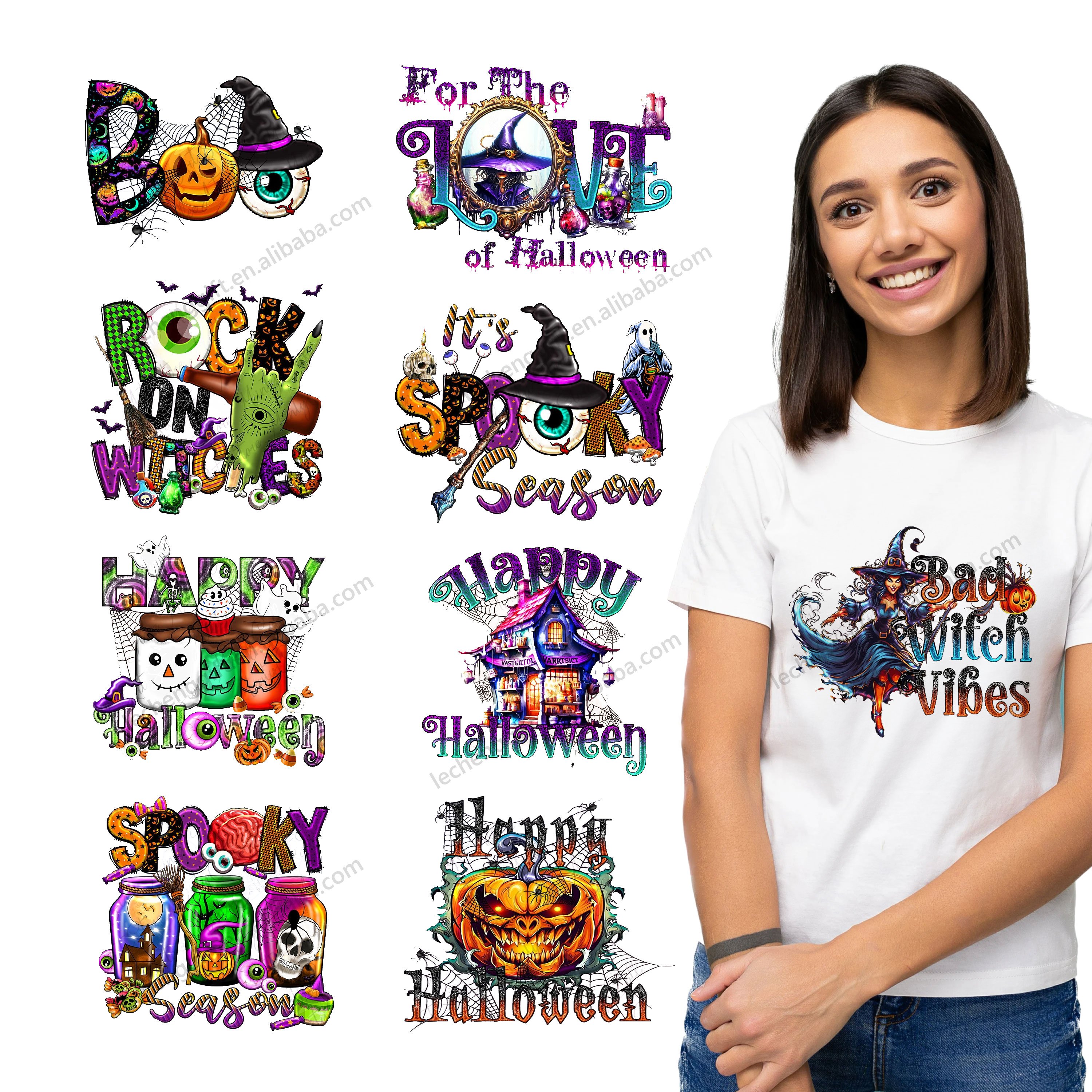 Wholesale Custom Halloween Horror Designs Waterproof Screen Printing Plastisol DTF Heat Transfer Vinyl Clothing Stickers