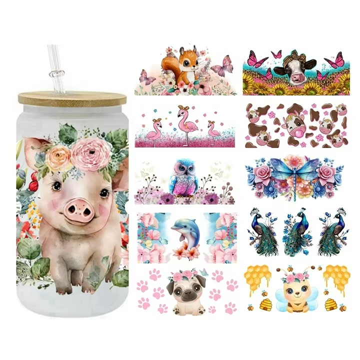 High Quality 16oz Cup Waterproof UV DTF Transfer Stickers Easy-to-Press Washable Water Transfer Printing on Glass for Cups