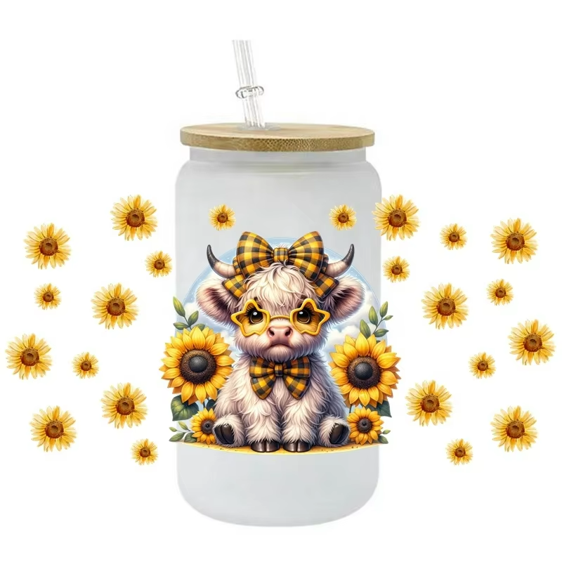 High Quality 16oz Cup Waterproof UV DTF Transfer Stickers Easy-to-Press Washable Water Transfer Printing on Glass for Cups