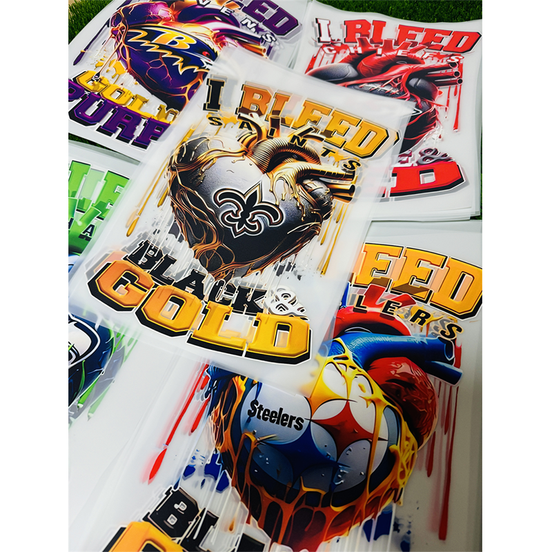 High quality football team dtf printed sticker dtf prints ready to press plastisol dtf heat transfer designs for t shirt