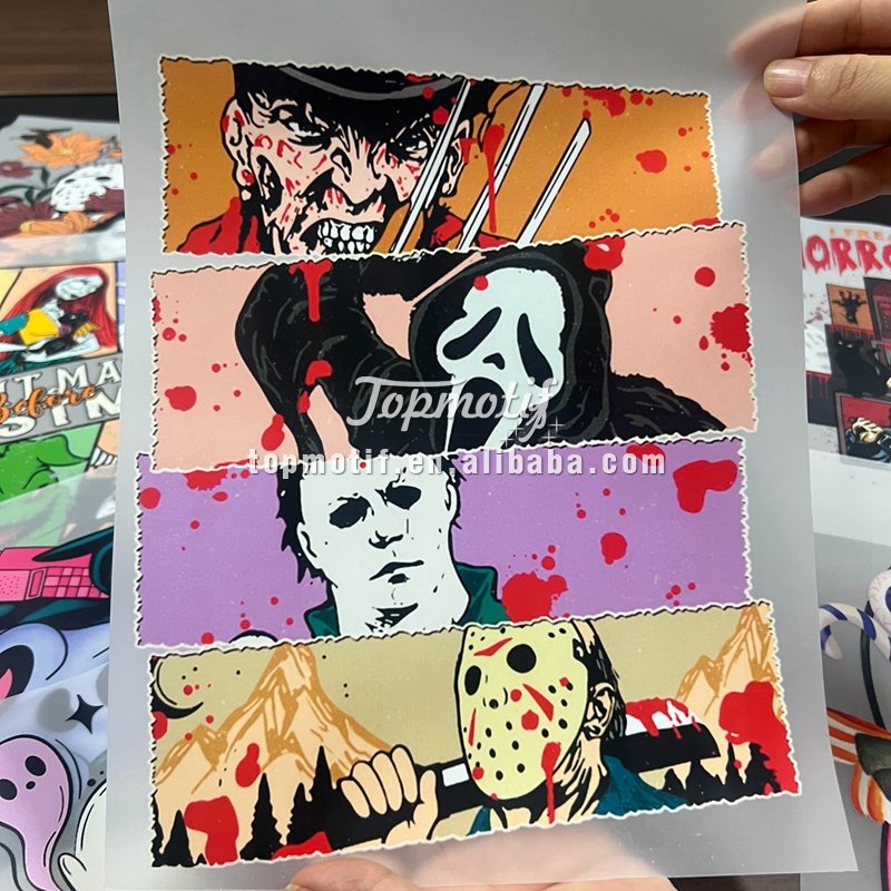 Factory wholesale low moq halloween dtf heat transfers printing vinyl stickers ready to ship heat press decals
