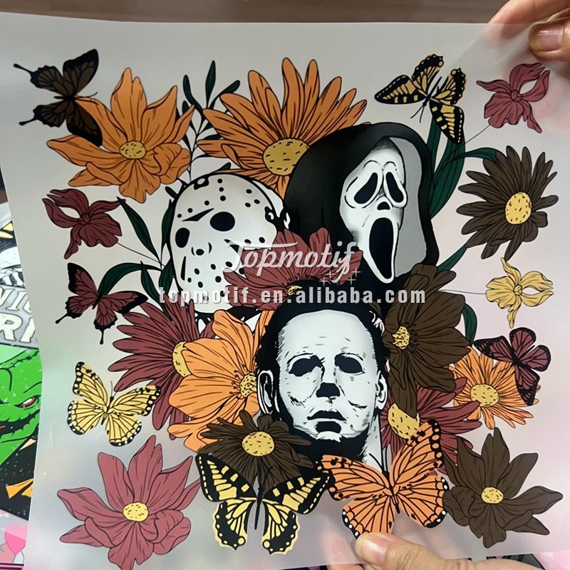 Factory wholesale low moq halloween dtf heat transfers printing vinyl stickers ready to ship heat press decals