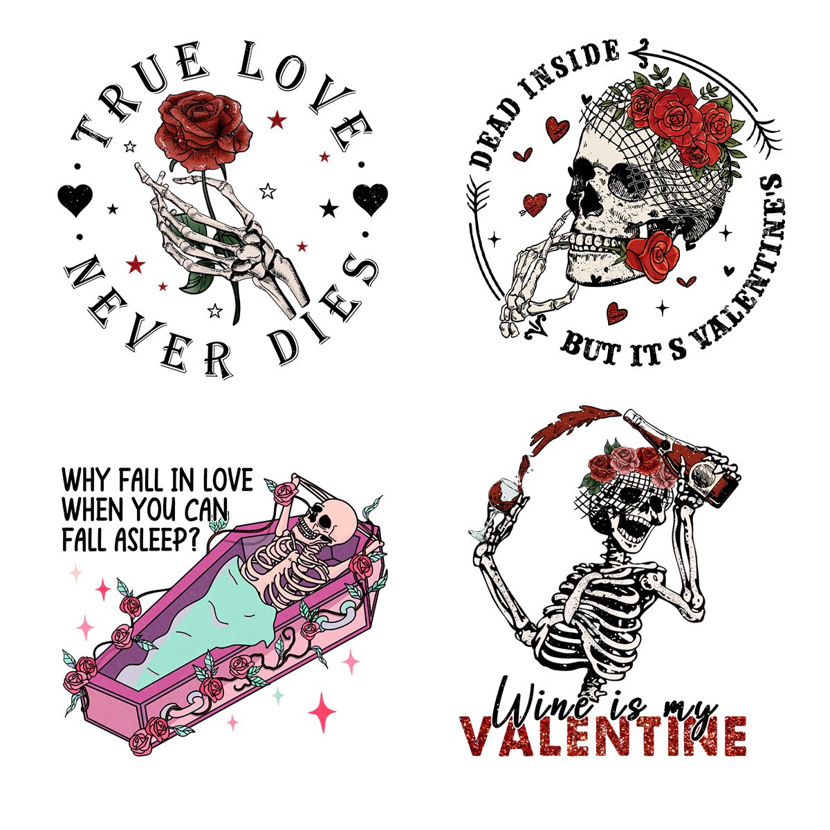 Custom Valentines Day Skull designs DTF transfer prints iron plastisol transfers DTF screen print heat transfers logo for Tshir