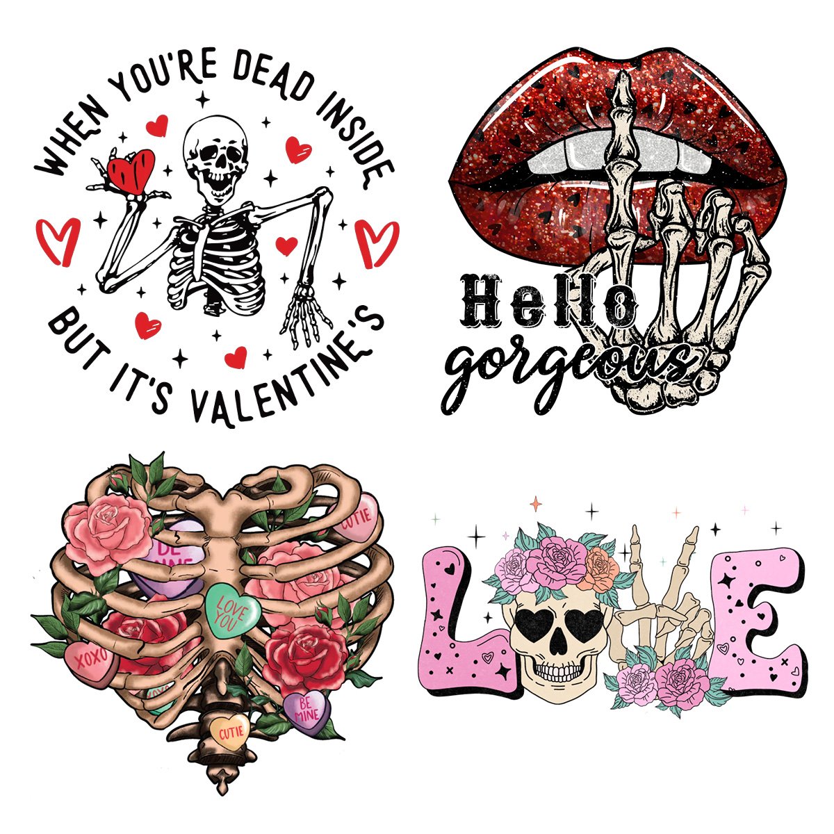 Custom Valentines Day Skull designs DTF transfer prints iron plastisol transfers DTF screen print heat transfers logo for Tshir