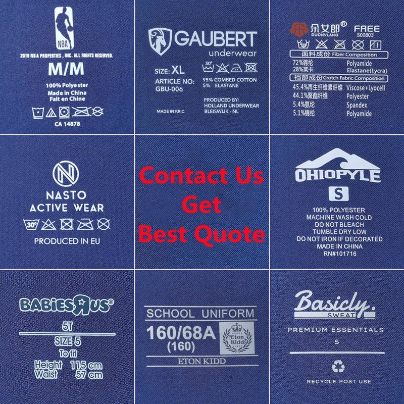 Custom Brand Logo Print Sport Shirt Swimwear Garment Heat Press On Tagless Heat Transfer Sticker Care Label For T-Shirt Clothing
