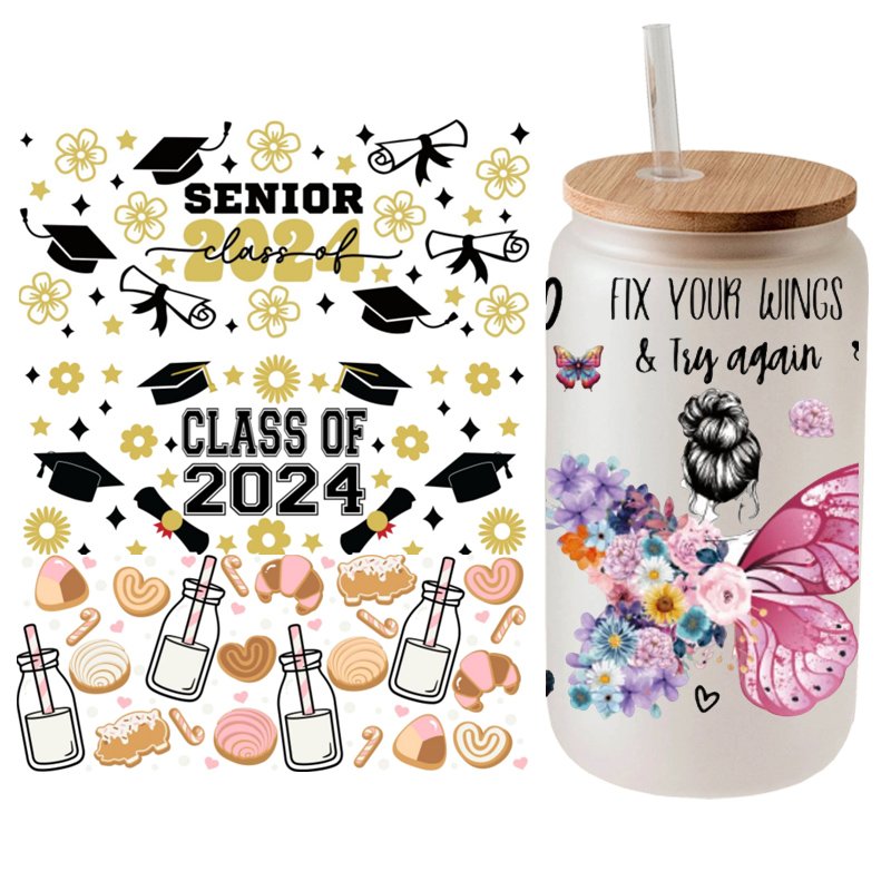 Custom Wholesale UV DTF Cup Wrap Transfer Heat Sticker 16oz-24oz for Mug Coffee Cups Tumblers Custom Transfer Printing