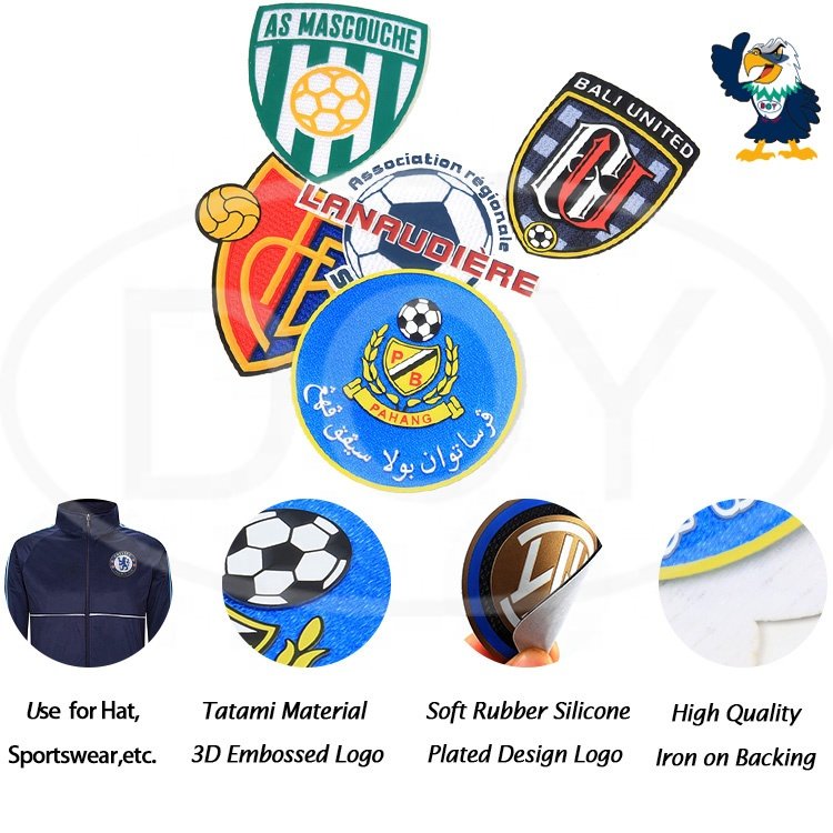 Tatami Rubber Silicone Labels Wholesale Custom Soccer Team Club Logo Heat Transfer Printing Patches