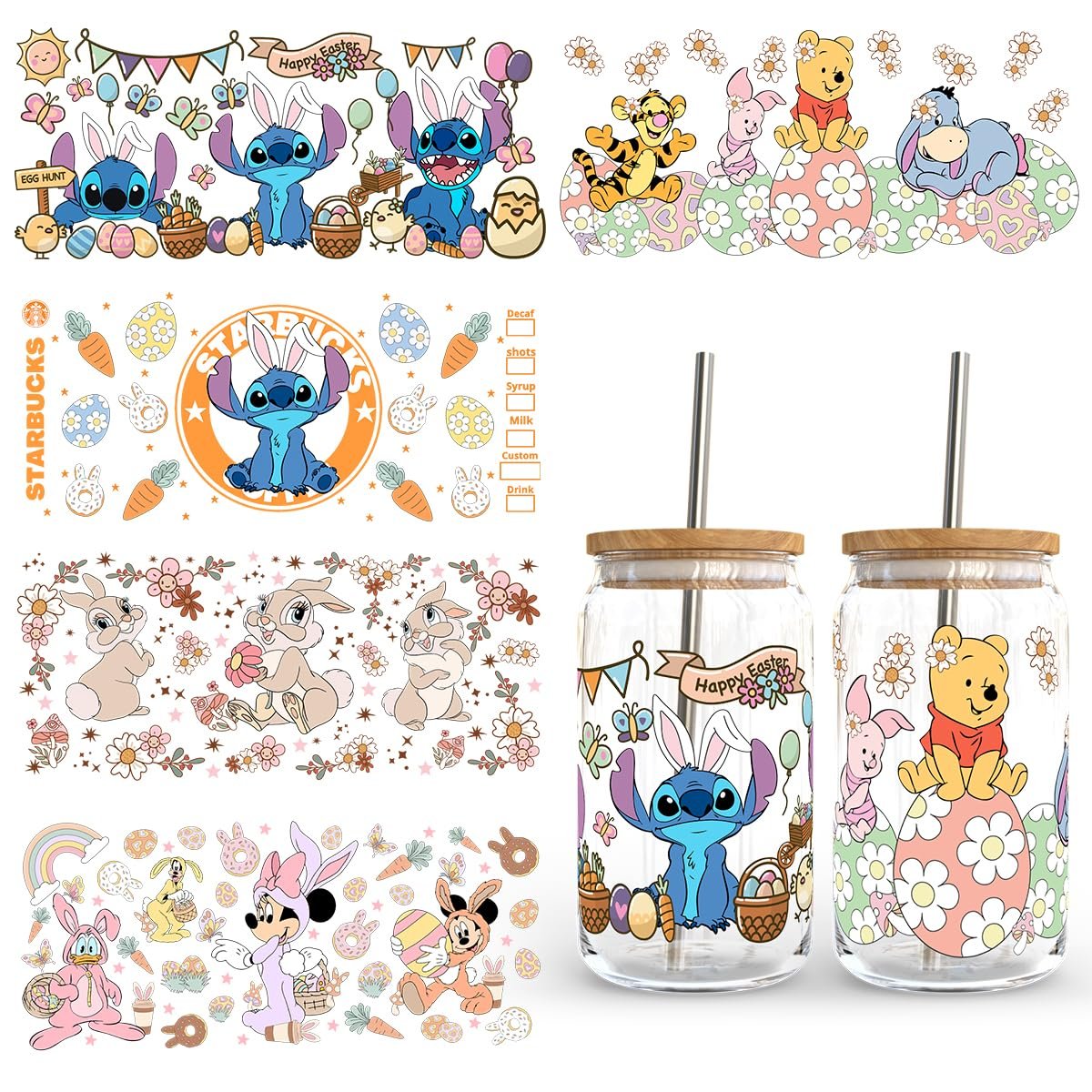 Cartoon Cup Wraps Decal Stickers for Tumbler Cups UV DTF Water Transfer Printing Method Glass Cup Stickers